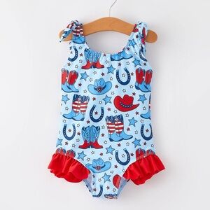 Kids Patriotic Swimsuit with Ruffle Trim